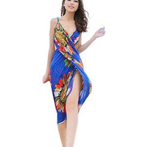 Zeagoo Women's Deep V Wrap Chiffon Swimwear Bikini Cover Up Sarong Beach Dress